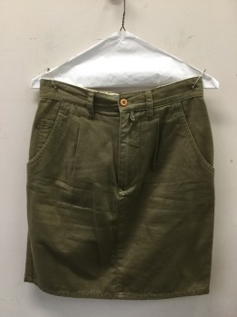ESPIRIT SPORT, Olive Green, Cotton, Solid, Length Above Knee, Zip Fly, Pleat Front. with Pockets