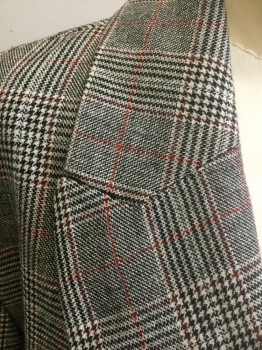 Womens, Suit, Jacket, ZARA BASIC, Multi-color, Black, White, Red, Polyester, Wool, Glen Plaid, Grid , S, Coat: Black and White Glen Plaid, with Red Grid Lines, Single Breasted, Peaked Lapel, 1 Button, Below Hip Length, 2 Pockets, Solid Black Lining