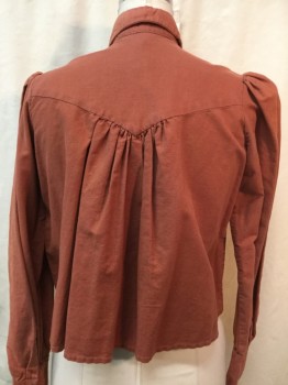 MTO, Rust Orange, Cotton, Polyester, Solid, Rust, Collar Attached, Button Front, Yoke Front & Back, 2 Pleat Front on Each Side, Long Sleeves,