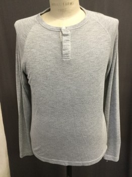 Mens, Casual Shirt, THEORY, Heather Gray, Modal, Polyester, Solid, M, Pull Over, Button Neck Crew Neck, Long Sleeves, Doubles,