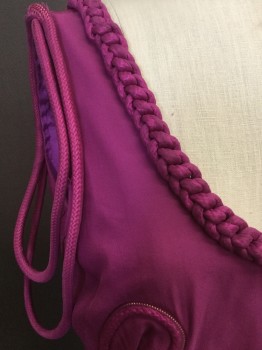MULBERRY, Magenta Pink, Acetate, Silk, Solid, Tank Style, Scoop Neck and Black, Appliqued Rope Detail Throughout, Gold  Back Zipper, Above Knee