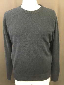 Mens, Pullover Sweater, J CREW, Navy Blue, Wool, Solid, L, Crew Neck, Heathered Navy