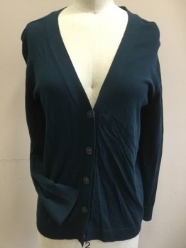 LOFT, Teal Green, Viscose, Nylon, Solid, Button Front, Long Sleeves,