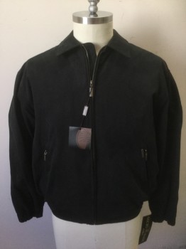 Mens, Casual Jacket, WEATHERPROOF, Black, Polyester, Solid, L, Polyester Microsuede, Zip Front, Collar Attached, 2 Zip Pockets