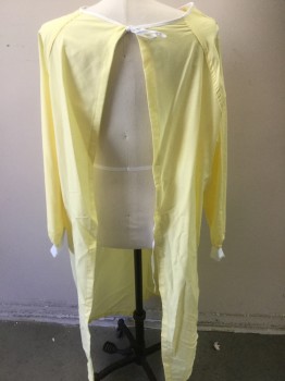 N/L, Yellow, Poly/Cotton, Solid, Long Sleeves with White Rib Knit Cuffs, Tie Back