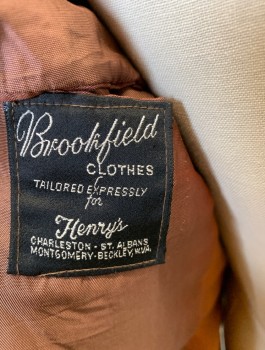 BROOKFIELD CLOTHES, Lt Brown, Polyester, Solid, Leisure Suit, 4 Buttons, Collar Attached, 2 Patch Pockets, Top Stitching Detail Throughout, Rust Lining,