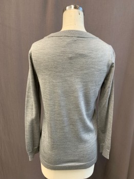 Womens, Pullover, J. CREW, Lt Gray, Wool, Heathered, XS, Scoop Neck, Ribbed Knit Neck/Cuff/Waistband, Long Sleeves