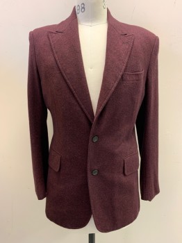 Mens, 1960s Vintage, Suit, Jacket, NL, Red Burgundy, Black, Wool, 2 Color Weave, 36R, Peaked Lapel, Single Breasted, Button Front, 2 Buttons, 3 Pockets, With 2 Pairs Of Pants, Made To Order,