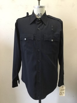 FLYING CROSS, Midnight Blue, Polyester, Solid, Police, Long Sleeves, Collar Attached, Button Down Epaulets, 2 Pockets, Button Front,