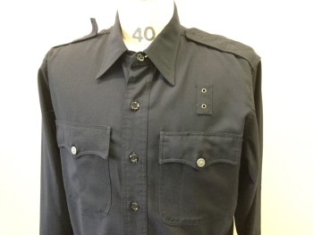 FLYING CROSS, Midnight Blue, Polyester, Solid, Police, Long Sleeves, Collar Attached, Button Down Epaulets, 2 Pockets, Button Front,