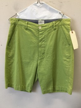 Mens, Shorts, MAX N CHESTER, Lt Green, Cotton, Solid, W 30, Flat Front, 4 Pockets,