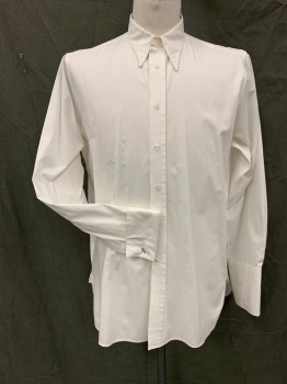 Mens, Shirt, DARCY, White, Cotton, Solid, 16/35, Button Front, Collar Attached, Long Sleeves, French Cuff Needing Links