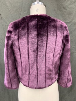 MONTEAU, Purple, Acrylic, Polyester, Solid, Girls, Faux Fur, Hook & Eye Front, Long Sleeves, Striped Panels