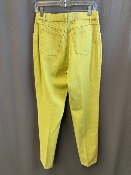 CACHE, Turmeric Yellow, Cotton, Solid, High Waist, 5 Pockets, Belt Loops, Zip Fly