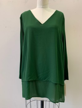 Womens, Top, MICHAEL KORS, Green, Polyester, Solid, XL, V-neck, Long Sleeves, Double Layered Front