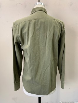 BR-HTG, Olive Green, Cotton, Solid, Button Front, Collar Attached, 2 Flap Patch Pockets, Long Sleeves, Button Cuff