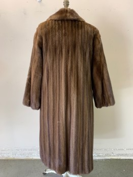 Womens, Fur, N/L, Brown, Fur, B: 42, Mink, Hook & Eye Front, Long Sleeves, Collar Attached, Notched Lapel, Calf Length