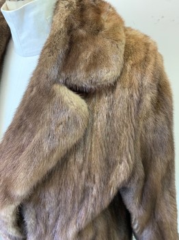 Womens, Fur, N/L, Brown, Fur, B: 42, Mink, Hook & Eye Front, Long Sleeves, Collar Attached, Notched Lapel, Calf Length