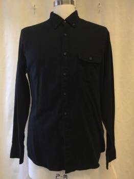 JCREW, Black, Cotton, Solid, Button Down Collar, Long Sleeves, 1 Pocket,