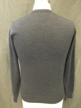 Mens, Pullover Sweater, BANANA REPUBLIC, Charcoal Gray, Wool, Solid, S, V-neck, Long Sleeves, Ribbed Knit Neck/Waistband/Cuff, *hole Under Back Sleeve Inset*