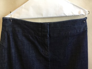 Womens, Skirt, Below Knee, J. CREW, Navy Blue, Cotton, Elastane, Solid, W: 32, 10, Navy Denim, 2.5" Waistband with Seam in the Middle with 2 Buckle & Zip Front, Slit Back Center Bottom