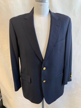 Mens, Sportcoat/Blazer, BROOKS BROTHERS, Black, Wool, Solid, 42R, Single Breasted, 2 Buttons, 3 Pockets, 4 Button Sleeves, Notched Lapel, Single Vent