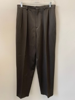 Womens, 1990s Vintage, Suit, Pants, YVES SAINT LAURENT, Forest Green, Wool, Elastane, Solid, W32, Pleated Front, Side And Back Pockets, Zip Front, Belt Loops,