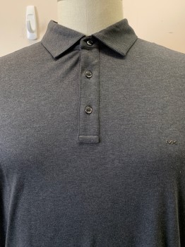MICHAEL KORS, Charcoal Gray, Cotton, Heathered, S/S, 3 Buttons, Collar Attached