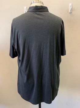 Mens, Polo, MICHAEL KORS, Charcoal Gray, Cotton, Heathered, 2XL, S/S, 3 Buttons, Collar Attached