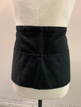 Unisex, Apron, N/L, Black, Cotton, Solid, Twill, 3 Compartments, Self Ties at Waist