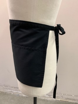 Unisex, Apron, N/L, Black, Cotton, Solid, Twill, 3 Compartments, Self Ties at Waist