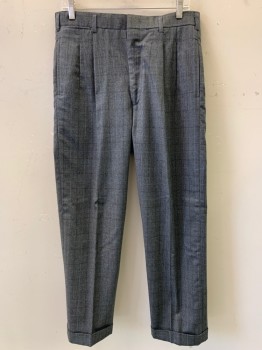 Mens, 1930s Vintage, Suit, Pants, WESTERN COSTUME CO, Gray, Black, Blue, Wool, Plaid, 28, 32, Pleated, Side Pockets, Zip Front,