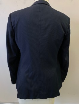 BOSS, Navy Blue, Wool, Stripes - Pin, 2 Button, Flap Pockets, Double Vent