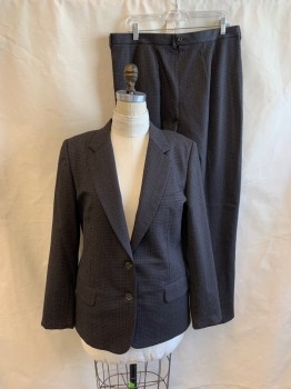 Womens, 1990s Vintage, Suit, Jacket, N/L, Brown, Black, Lt Gray, Wool, Stripes, B42, Single Breasted,  Notched Lapel,  2 Buttons, 3 Pockets, 3 Button Cuffs