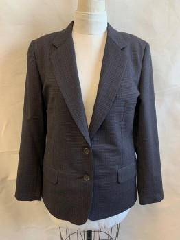 Womens, 1990s Vintage, Suit, Jacket, N/L, Brown, Black, Lt Gray, Wool, Stripes, B42, Single Breasted,  Notched Lapel,  2 Buttons, 3 Pockets, 3 Button Cuffs