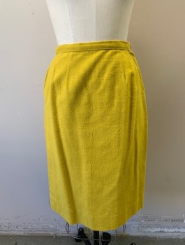Womens, 1960s Vintage, Suit, Skirt, MARY HAYES, Yellow, Linen, Solid, H:36, W:26, Pencil Skirt,  Knee Length, Darts at Waist, Side Zipper, Slit at Back Hem,