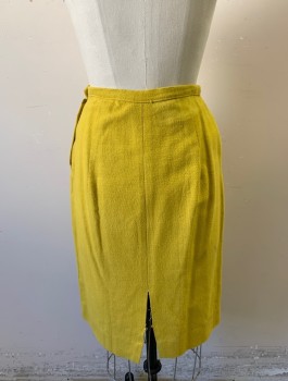 Womens, 1960s Vintage, Suit, Skirt, MARY HAYES, Yellow, Linen, Solid, H:36, W:26, Pencil Skirt,  Knee Length, Darts at Waist, Side Zipper, Slit at Back Hem,