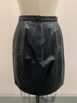 Womens, Skirt, CONCEPTS, Black, Leather, Nylon, Solid, H37.5, W26, F.F, Vertical Seams, Back Zipper