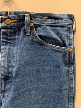 Mens, Jeans, WRANGLER, Denim Blue, Cotton, Solid, 34/34, 5 Pckts, Zip Fly, Belt Loops,