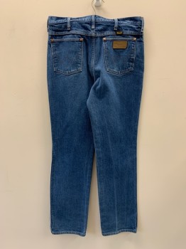 Mens, Jeans, WRANGLER, Denim Blue, Cotton, Solid, 34/34, 5 Pckts, Zip Fly, Belt Loops,