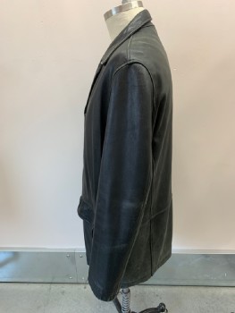 Mens, Leather Jacket, MARK NEW YORK, Black, Leather, Solid, 42/44, Single Breasted, B.F., 3 Bttns, Notched Lapel, 2 Flap Pckt, Quilted Lining, Aging