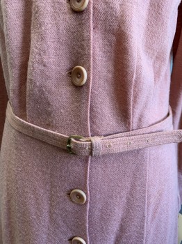 N/L, Dusty Pink, Wool, Solid, Long Sleeves, Button Front, Collar Attached, with Self Belt, 2 Pockets, Small Holes Throughout