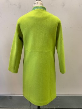Stylewe, Lime Green, Blue, Red, Wool, Polyester, Solid, L/S, Stand Collar, Double Zipper, Side Pockets, Embroiderred Drawing
