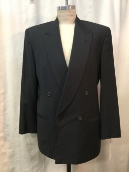 GIORGIO ARMANI, Heather Gray, Dk Gray, Wool, Heathered, Heather Dark Gray, Peaked Lapel, Collar Attached, Dbl Breasted, 4 Buttons, 3 Pockets,