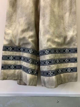 Mens, Historical Fiction Pants, NO LABEL, Beige, Faded Black, Silver, Polyamide, Elastane, Solid, W30-32, Elastic Waist Band, Pleated Front, 3 Bands On Bottom, Aged And Stains
