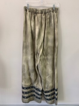 NO LABEL, Beige, Faded Black, Silver, Polyamide, Elastane, Solid, Elastic Waist Band, Pleated Front, 3 Bands On Bottom, Aged And Stains