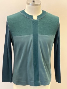 Mens, Tops, MAIRI CHISHOLM, Dk Green, Forest Green, Teal Green, Green, Charcoal Gray, Synthetic, Color Blocking, Textured Fabric, C:42, CN with CF Space, Piping @ Armholes & Neckline, Mesh On Neckband & CF Strip, Rib Knit Front Yoke & Back, CB Zipper, L/S