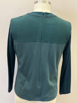 MAIRI CHISHOLM, Dk Green, Forest Green, Teal Green, Green, Charcoal Gray, Synthetic, Color Blocking, Textured Fabric, CN with CF Space, Piping @ Armholes & Neckline, Mesh On Neckband & CF Strip, Rib Knit Front Yoke & Back, CB Zipper, L/S