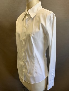 Womens, Blouse, CASUAL CORNER, White, Cotton, Solid, M, Long Sleeves, Button Front, Collar Attached, Fitted