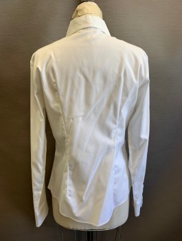 Womens, Blouse, CASUAL CORNER, White, Cotton, Solid, M, Long Sleeves, Button Front, Collar Attached, Fitted